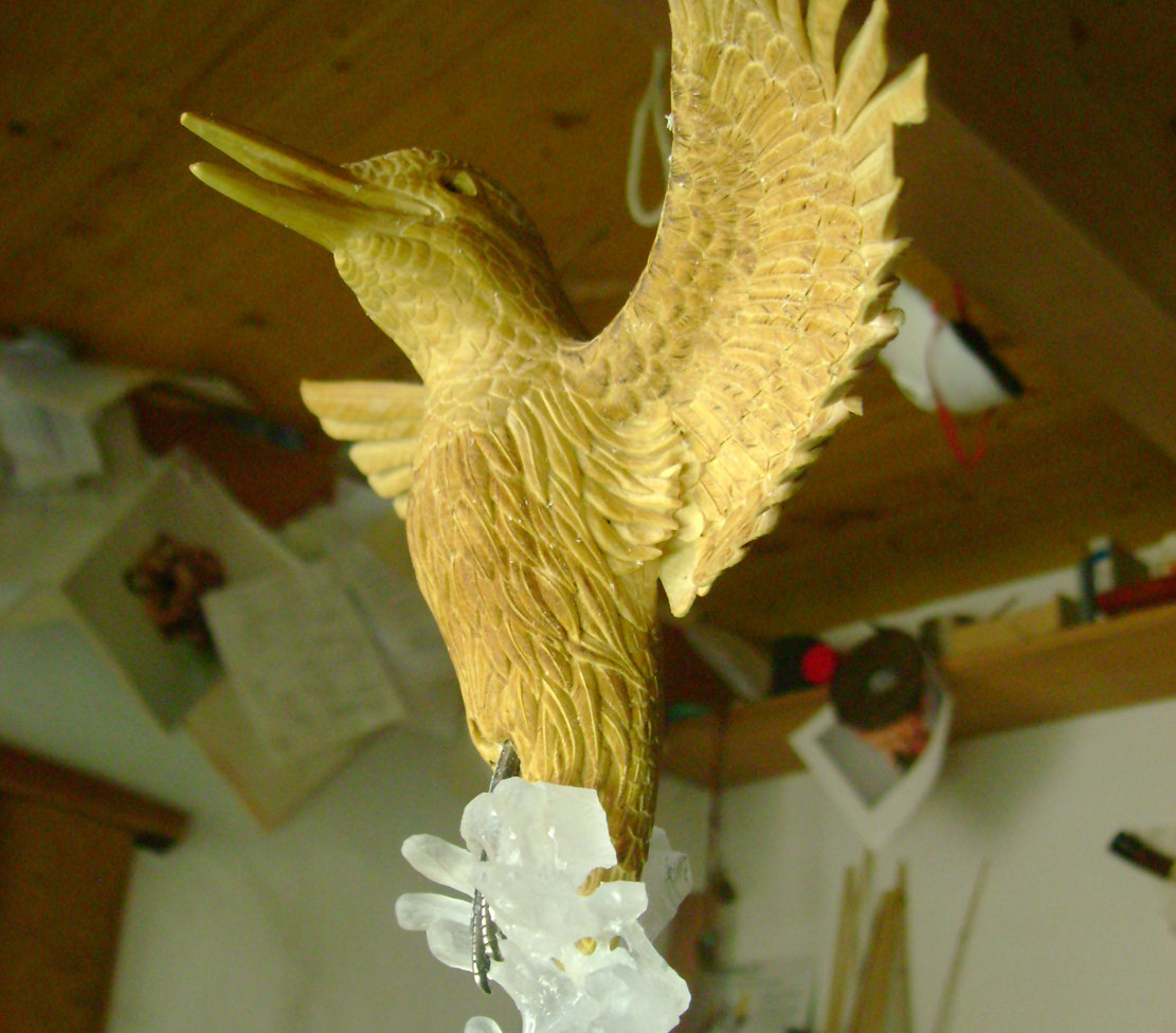 Eisvogel, Kingfisher, Watersplash, Tools, Fish, Cornel, Schneider, Boxwood, Buchsbaum, jpeg, jpg, scuplture, Schnitzerei, Carving, okimono