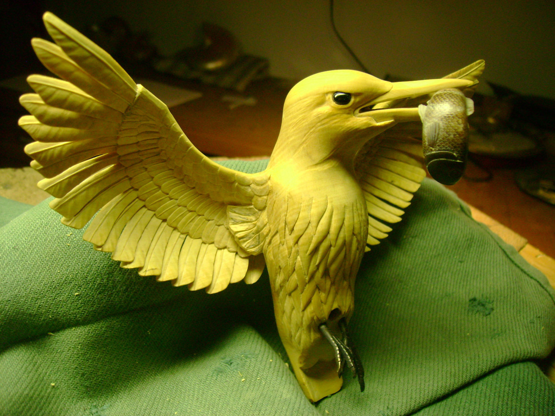 Eisvogel, Kingfisher, Watersplash, Tools, Fish, Cornel, Schneider, Boxwood, Buchsbaum, jpeg, jpg, scuplture, Schnitzerei, Carving, okimono