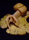 Snail on Gingkoleaf, schnecke, Ginkoblatt, Dewdrop, Cornel, Schneider, Boxwood, Buchsbaum,  jpeg, jpg, scuplture, Schnitzerei, Carving, netsuke 